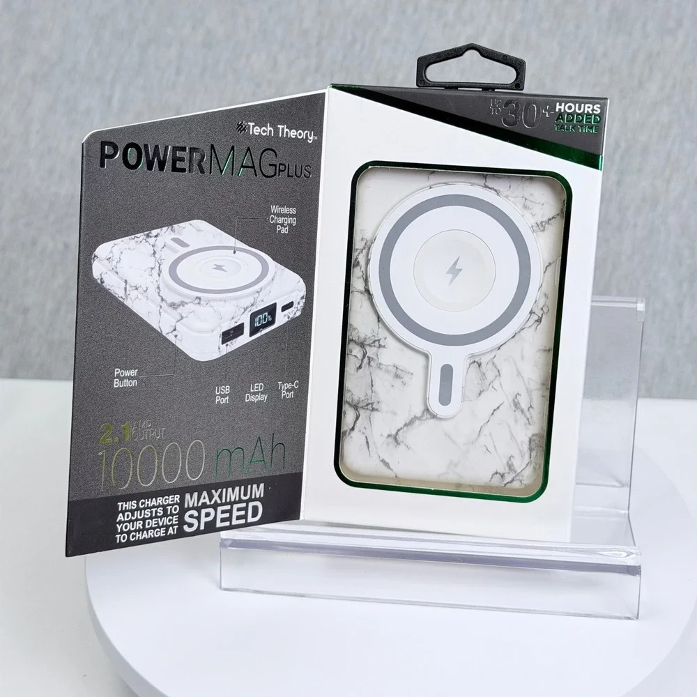 Tech Theory PowerMag Plus 10000mAh Wireless Charging Battery White Marble K168